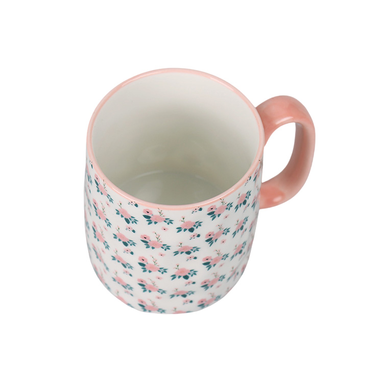 Cute Korean Cup Pink Ceramic Coffee Breakfast Cup With Flower Decor For Girl Lady Microwave Safe