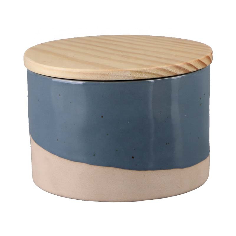 wholesale cheap custom green  coffee bean candy sugar big container tea canister ceramic food storage jar with wooden lid