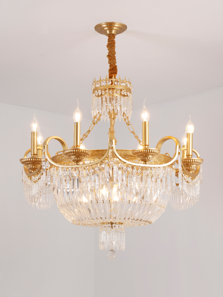Living room copper chandeliers gold color with K9 crystal copper ceiling chandelier for decoration