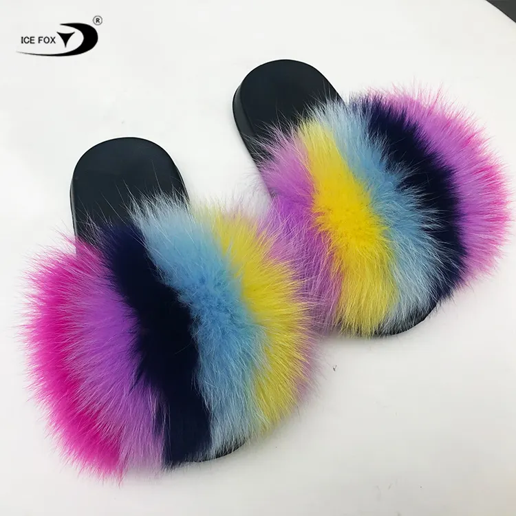 Fashion Cheap Wholesale Furry Slides Attractive Genuine Fox Fur Kids Fuzzy baby fur slippers