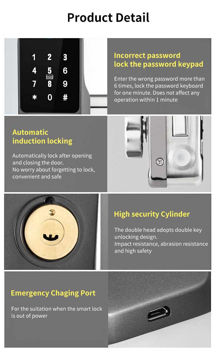 Waterproof Outdoor Gate Rim Double Sided Fingerprint Smart DOOR Lock with Ttlock app