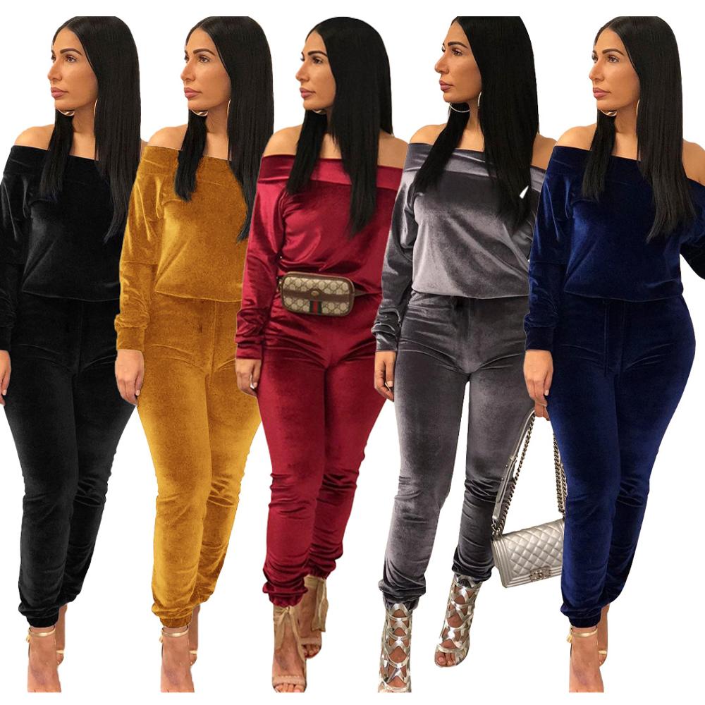 off the shoulder velour sweatsuits