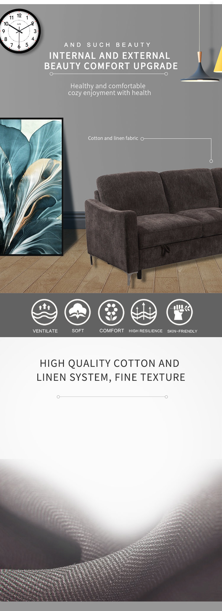 Hot sale Top quality furniture for Living room fabric sofa set L shaped corner sofa bed