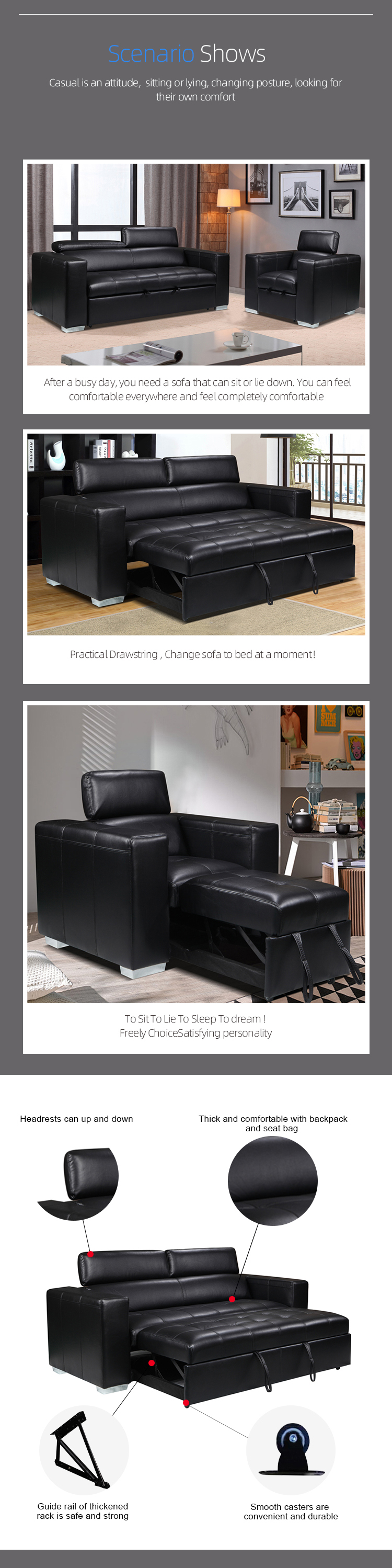 Ingleside 1P new designs leather sleeper chair bed comfortable sofa chair