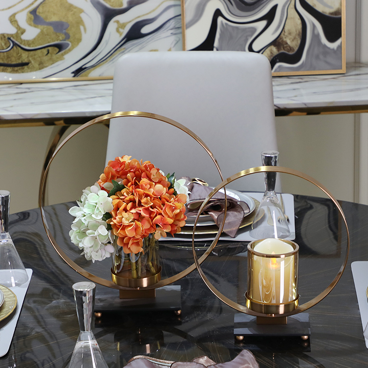 Unique home decor wedding antique brass metal glass tealight candle holder vase