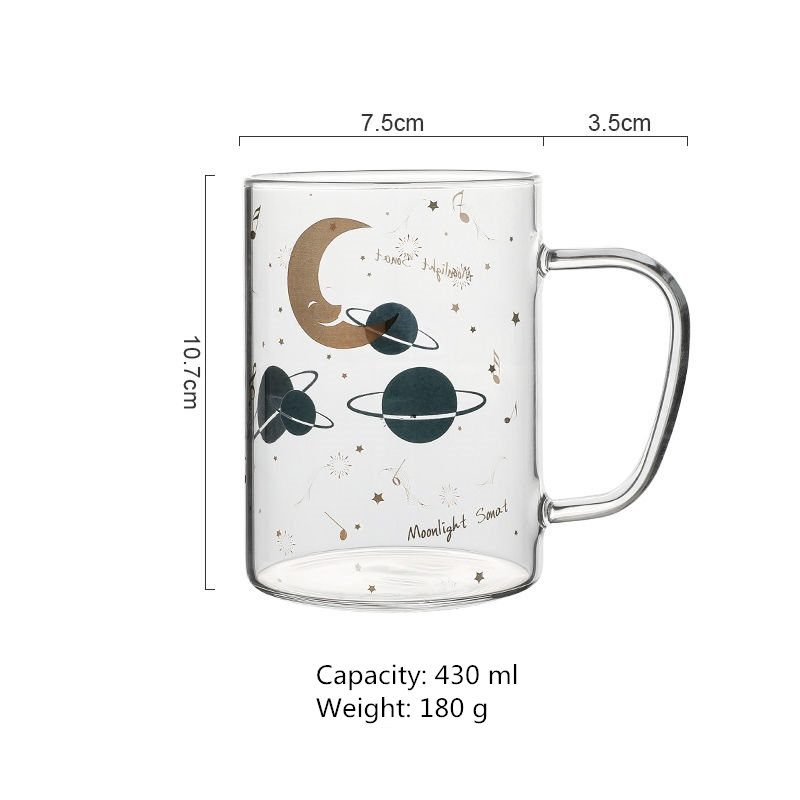 ins stars universe borosicliate glass office teacup coffee mug with handle