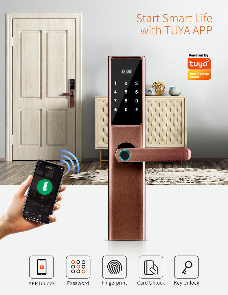 Tuya Wifi Digital Smart Door Lock Cylinder with Smart Phone Fingerprint Code Card and Key