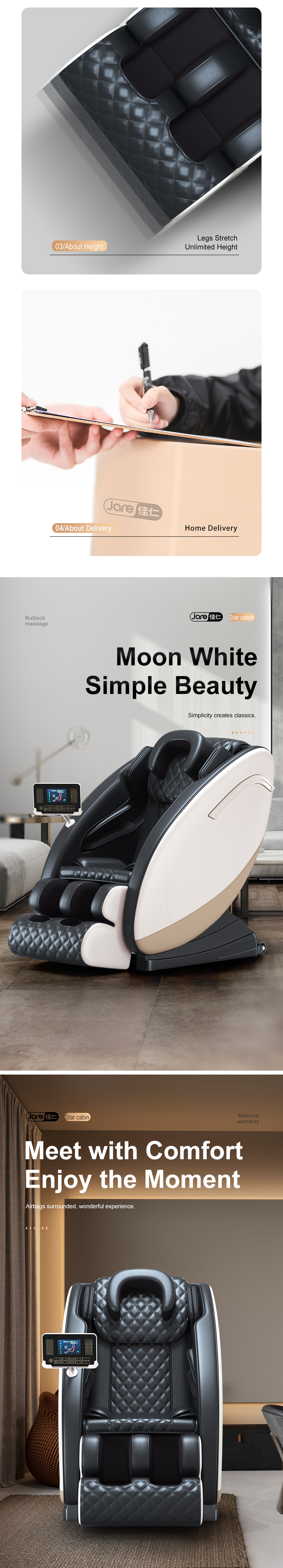 Jare 6655 Full Body 4d Zero Gravity Electric Price Leather Parts Luxury Cheap Portable Recliner Machine Foot Massage Chair