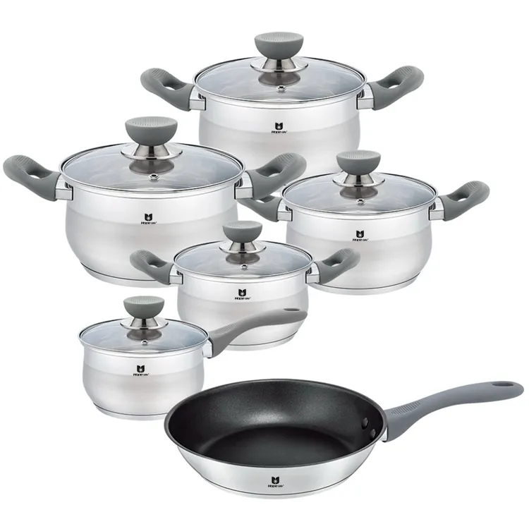 wholesale 12 pcs stainless steel kitchen pots and pans cookware sets