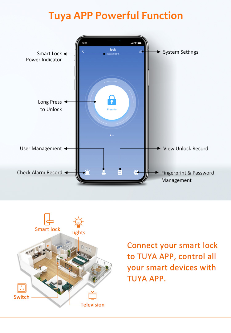 Tediton Best European Aluminum BLE APP Door Lock Cylinder with Fingerprint Key