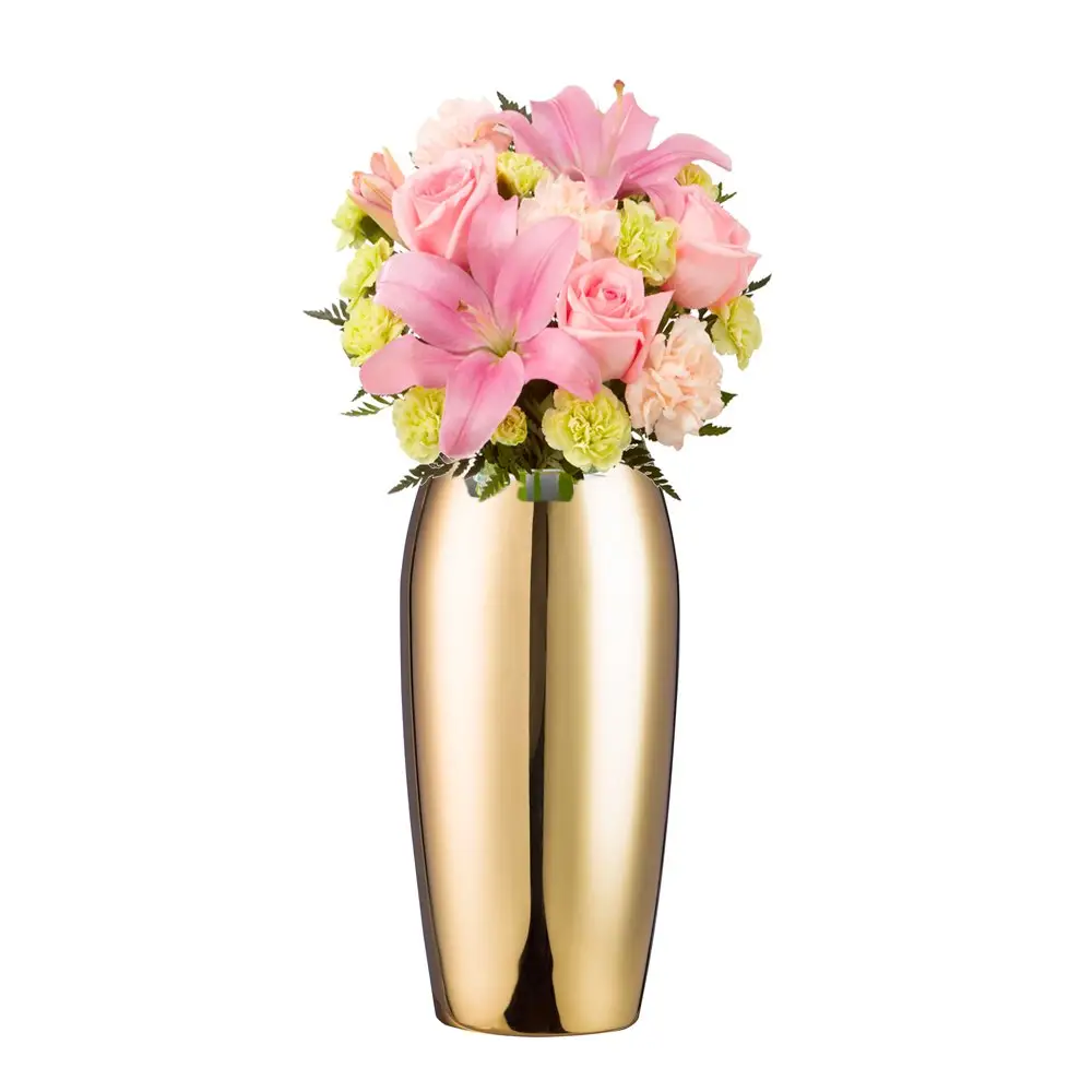 Luxury indoor stainless steel mirror artificial gold vase flower