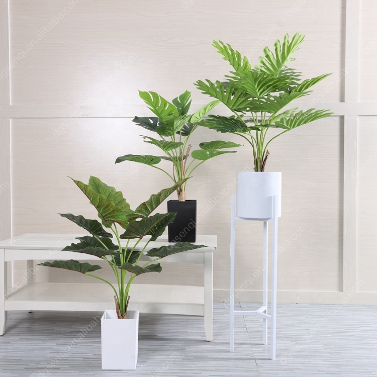 Decorative indoor and outdoor green plastic plant artificial turtle monsteras leaves bonsai
