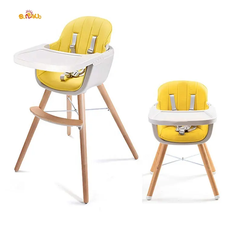 Convertible Modern Highchair Solution with Cushion baby Wooden High Chair 3 in 1 forToddler Infant Baby