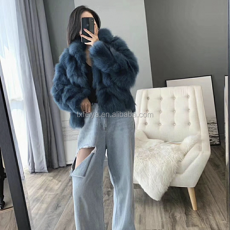 New Arrival Clothes Women Winter Genuine multi color Dyed Fox Fur Jacket Fur Coat