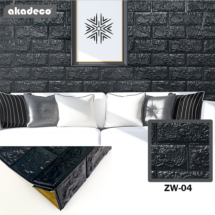 Best price classic black color home decoration peel and stick brick foam wallpaper 3d wall stickers