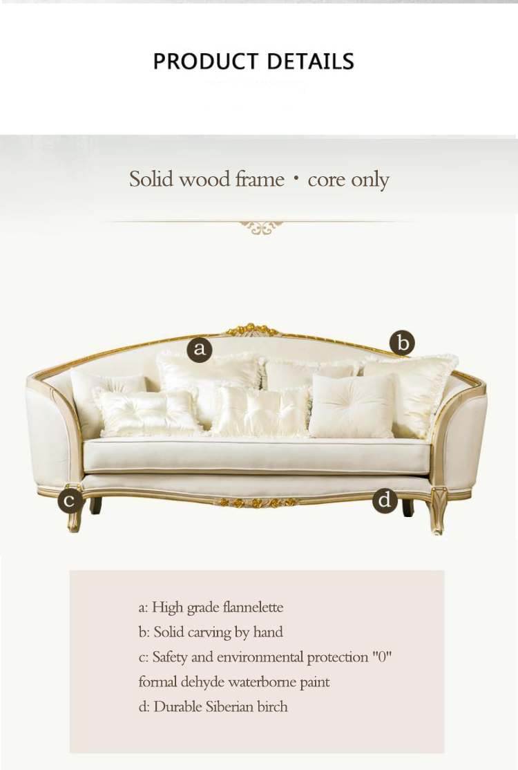 European style living room solid wood carved fabric French sofa arc 123 combination simple sofa design home furniture
