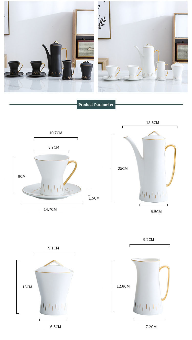 European Style Color Glaze Gold Line Afternoon Tea Black Tea Scented Tea Coffee Pot Set