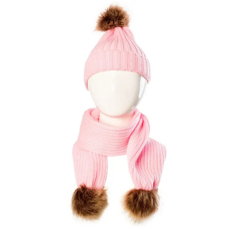 High quality winter hats baby beanie cap pom wholesale acrylic kid scarf and hat set