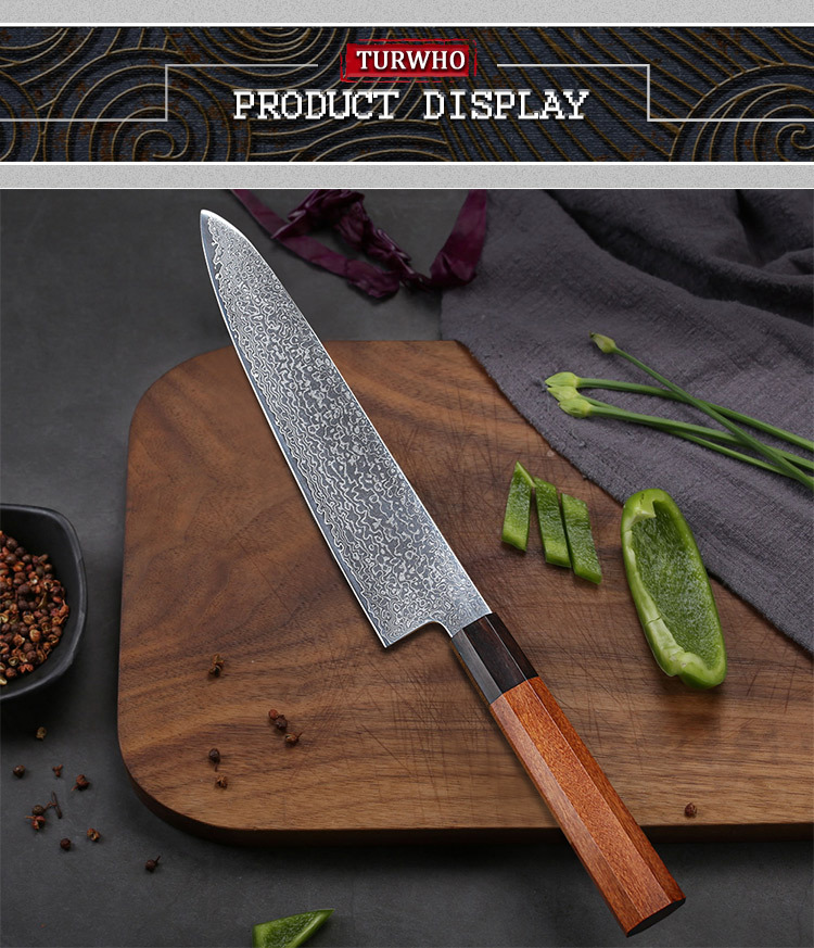 High Carbon Damascus Japanese Gyuto Knife with Rosewood Handle