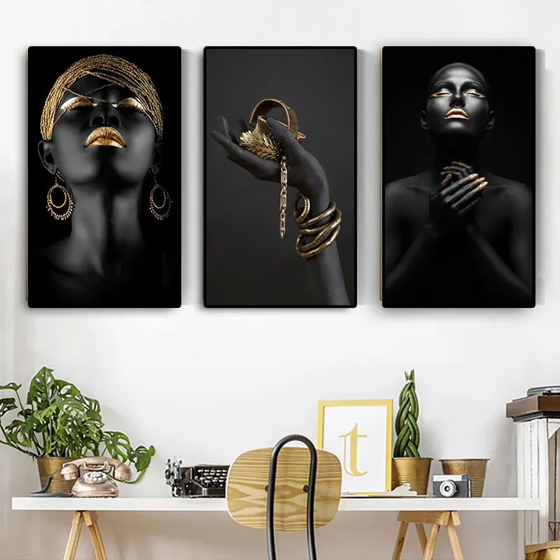 3 Панели, черные африканские постеры и принты, Настенная картина, картина на Африканском холсте