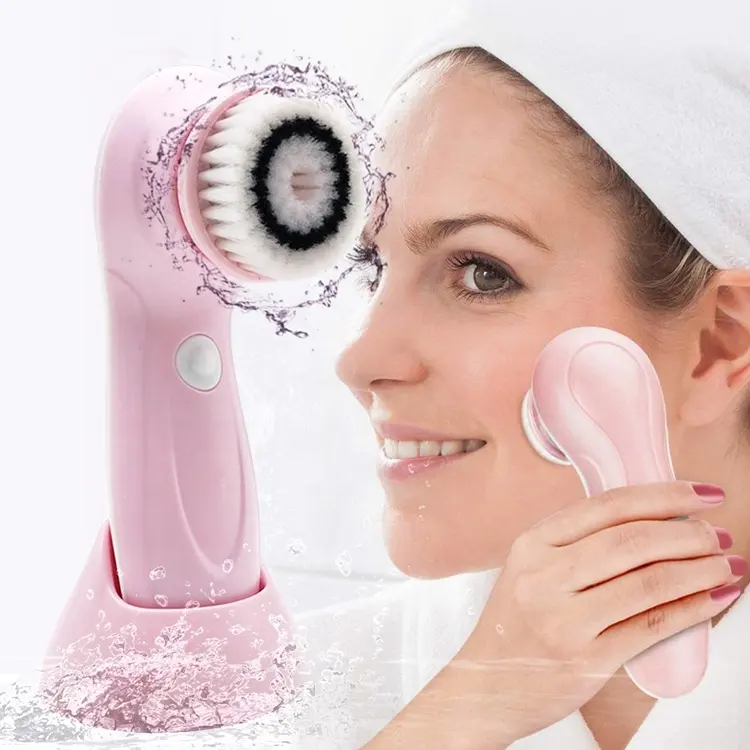 Waterproof Facial Massager Face Cleanser Electric Facial Cleansing Brush with 3 Brush Head