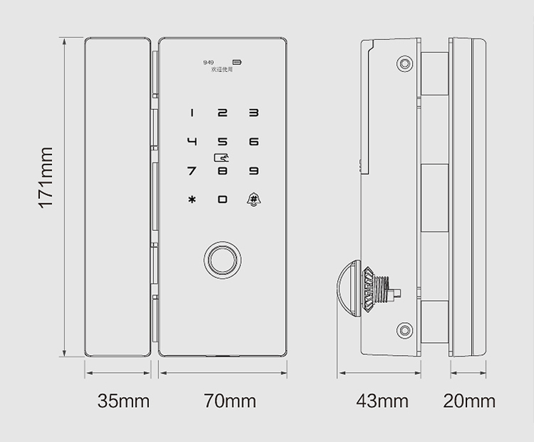 Luxury Keyless Biometric Fingerprint Password Rifd Digital Door Lock for Double Frameless Glass Door