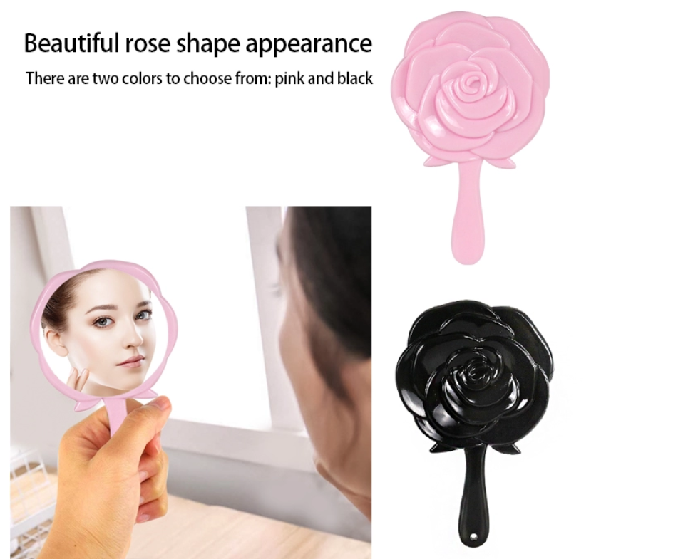Rose Flower Shape Single Side Plastic Mini Handheld Makeup Cosmetic Mirror For Gifts