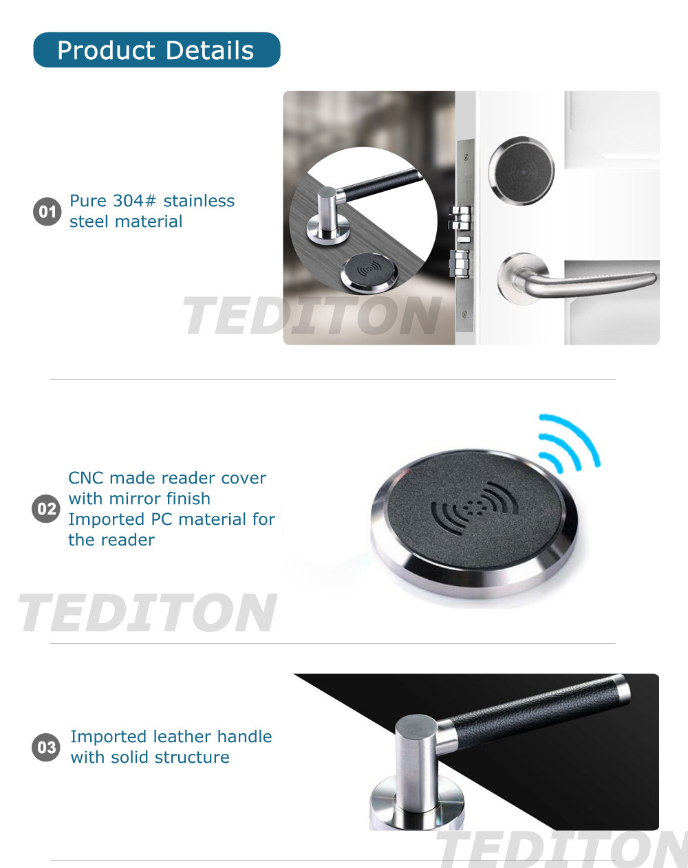 304 SS Split Lock Hotel RFID Card Hotel Lock System With Easy Hotel Card Lock Management Software