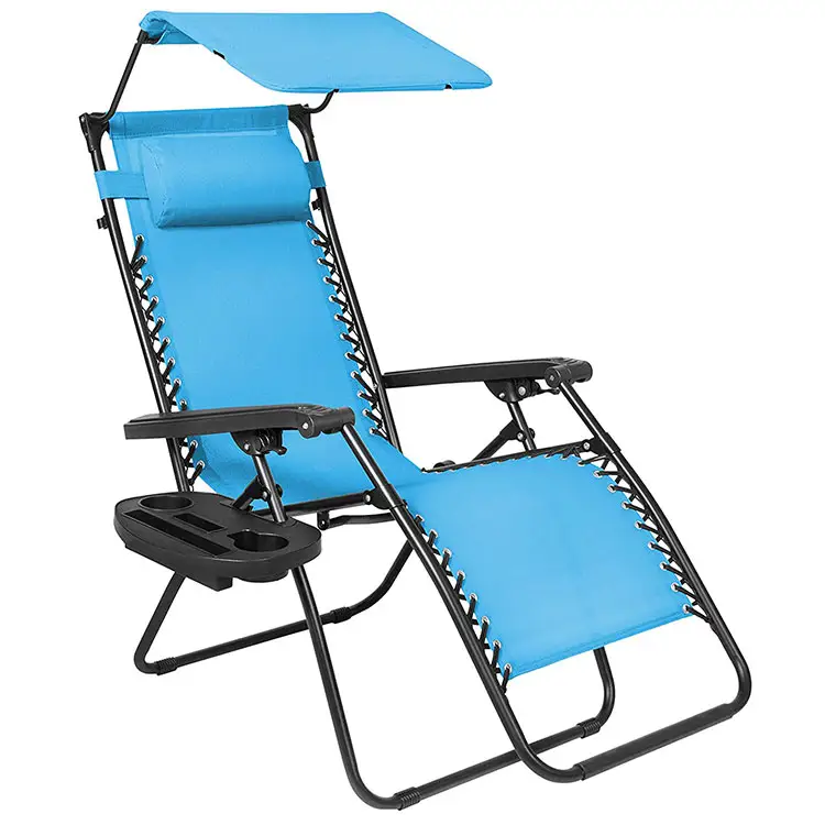 leisure single seat metal zero gravity reclining high back lounge chair with canopy