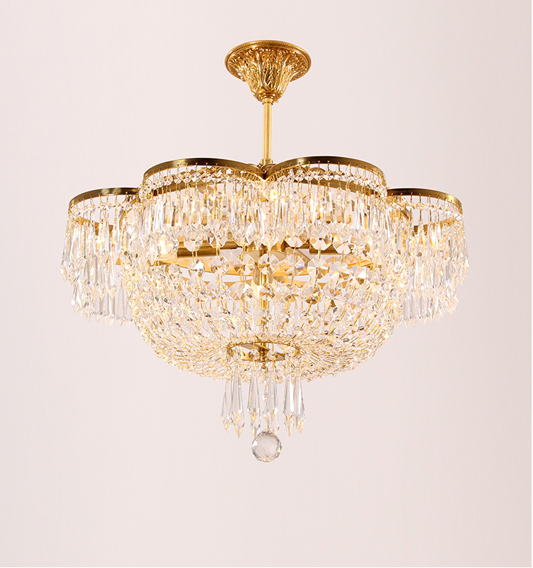 Living room pure copper luxury crystal chandeliers with gold color K9 crystal copper pendant lighting