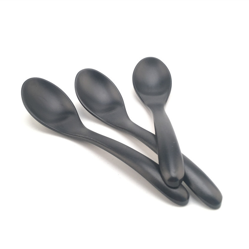 Luxury custom high quality 100% melamine frosted black soup spoon ramen noodle spoon plastic spoon