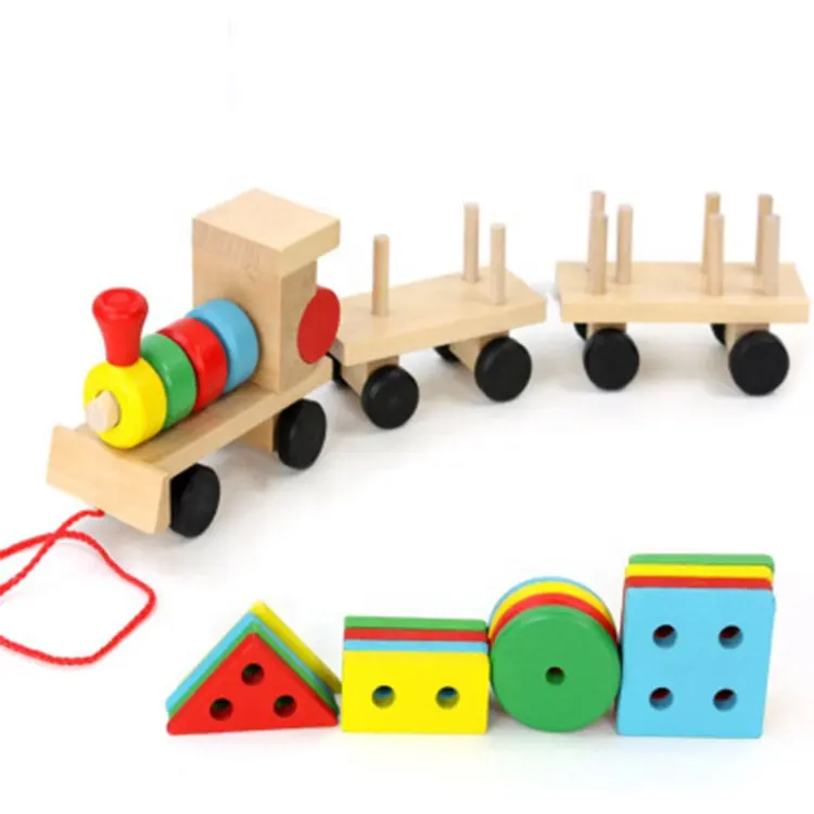 New geometric shape train educational pull cart toys