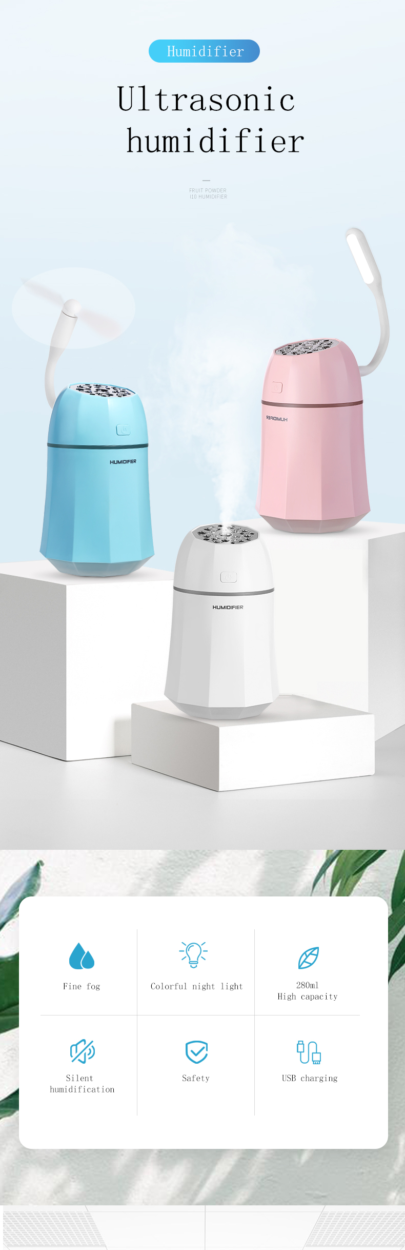 280ML Portable USB Mini Table Desk Humidifier With Personal Air Nano Mist Humidifier