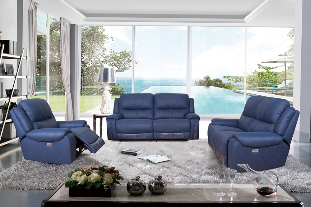 Factory directly wholesale price 3 2 1 seater electric manual recliner air leather fabric sofa with with blue light cup holder