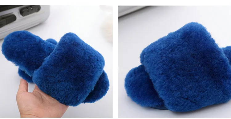 Fashion Women Indoor Faux Fur Slippers 2020 Winter Warm Furry Flat Shoes Home Sandals