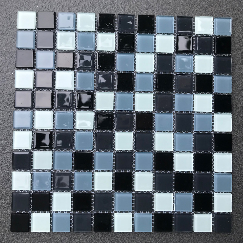 Wholesale china stocks irregular 4mm white mix black crystal glass mosaic
