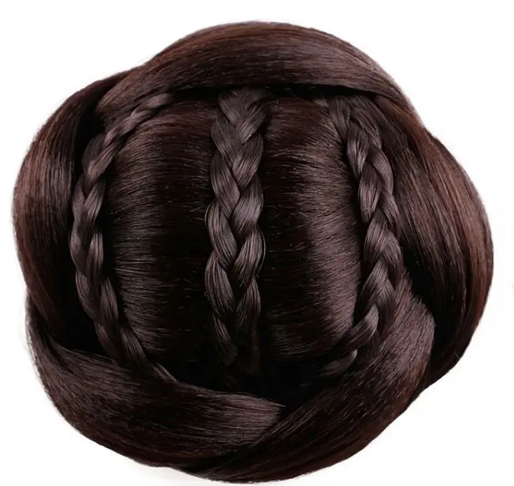 High quality wholesale ladies fashion brown headwear wig knot easy to tie clip in Hair bun hair toupee synthetic extensions