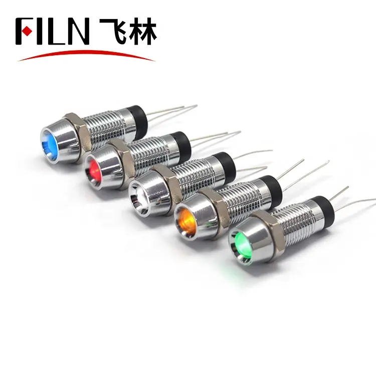 FILN 8mm12V 110V 220V Metal Concave Head PCB Pin Signal Lamp Red Green Blue Yellow Color Led Indicator Lights