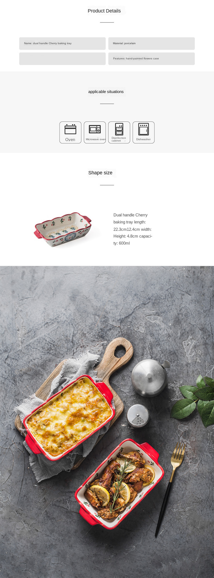Elegant Nordic Restaurant Ceramic Baking Pan Dish With Rectangle Round Shaped Bakeware