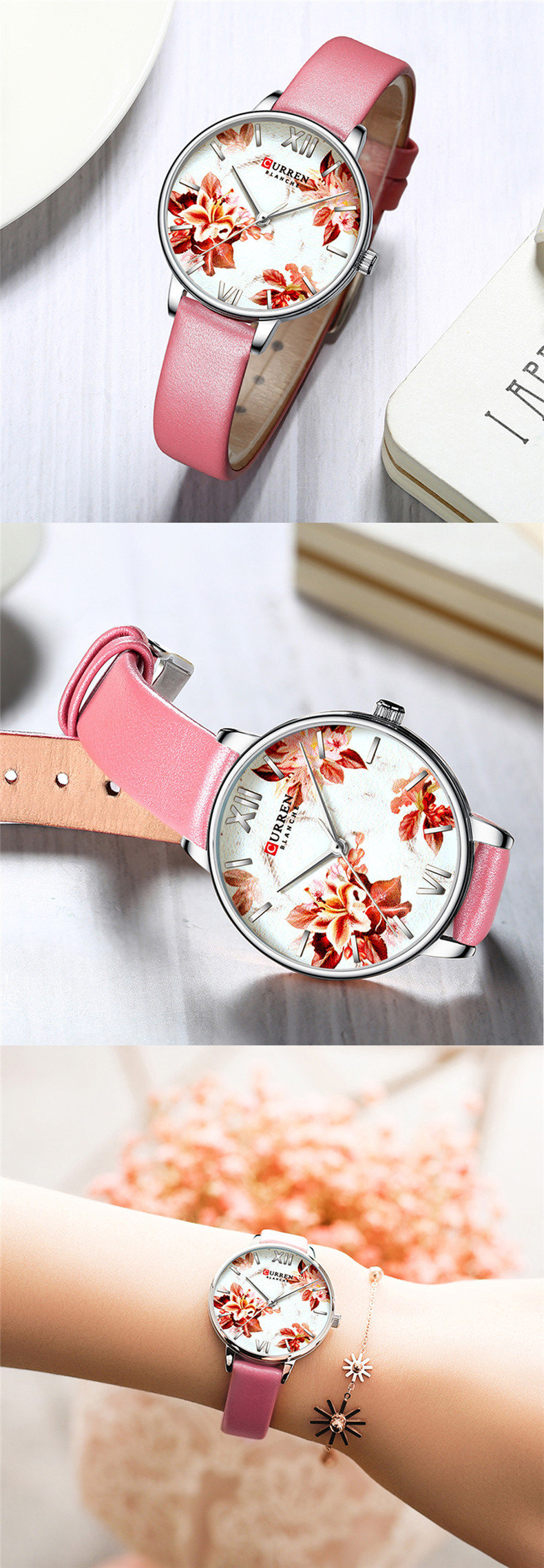 CURREN – montre-Bracelet en acier inoxydable pour femme, fleur, horloge à Quartz, décontracté, nouvelle collection 9060