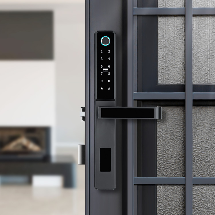 Modern Luxury Aluminum Glass Mortise Lever Door Handle Lock by App Fingerprint Code Card