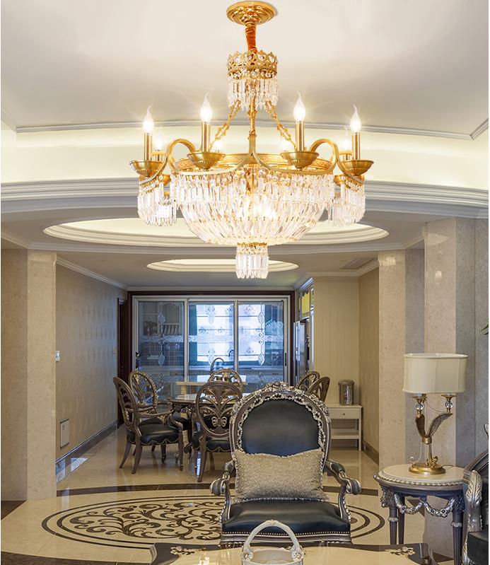 Living room copper chandeliers gold color with K9 crystal copper ceiling chandelier for decoration