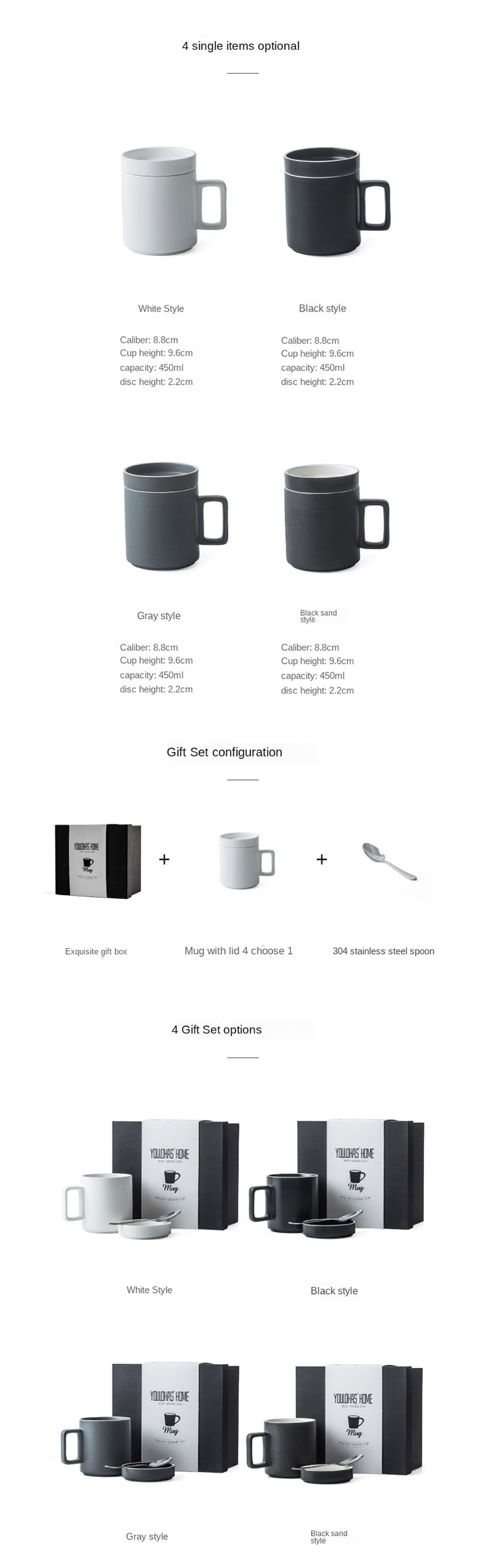 Personality gift box white black Ceramic Coffee berverage mug with lid and spoon for friend family birthday gift