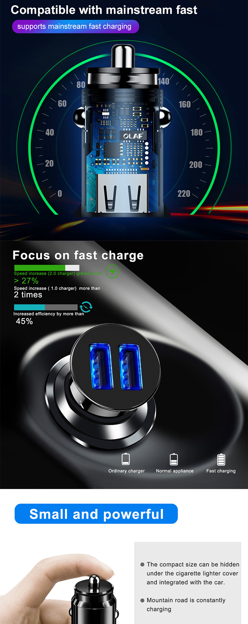 Eonline Mini Fast Dual USB Car Charger Adapter 2.4A Quick Charge Car Phone Charger For Tablet Mobile Phone Car-Charger