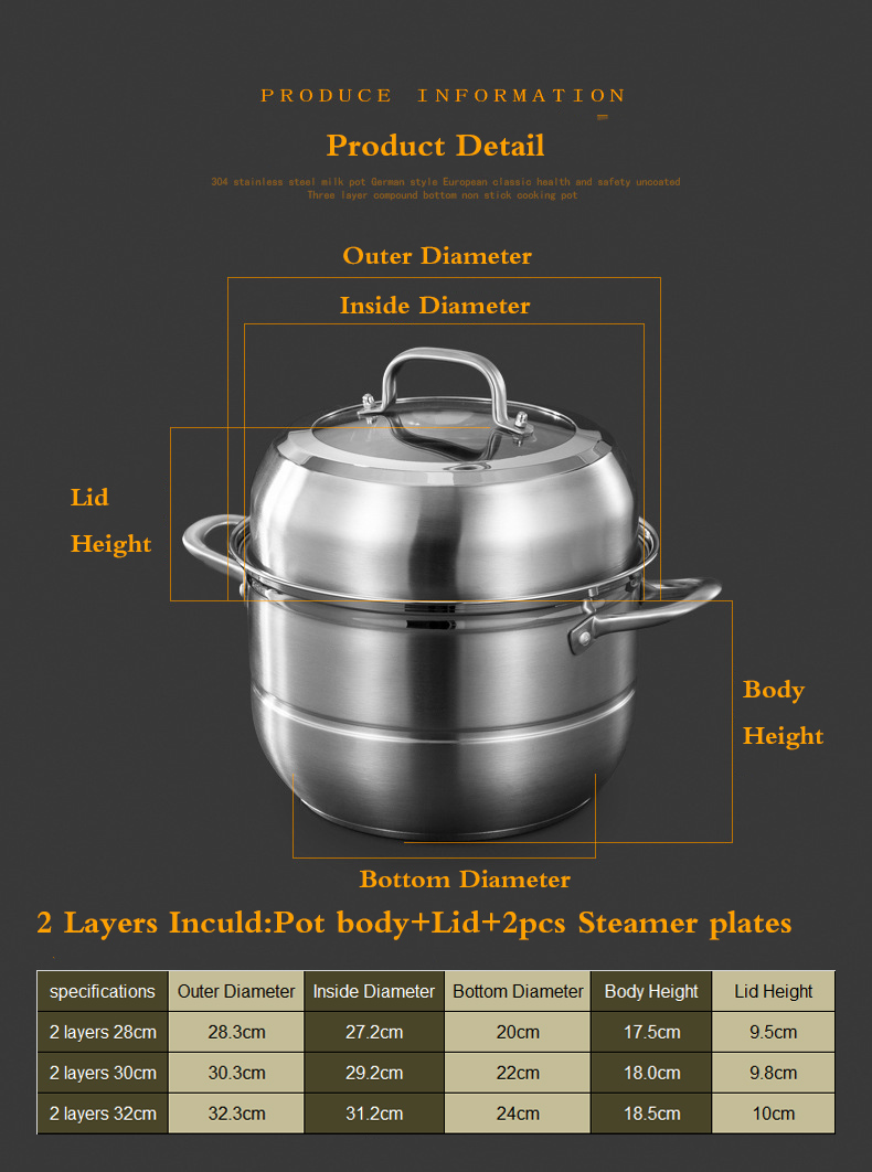 Multi cooker stainless steel pyrex glass steamer pot food steamer induction