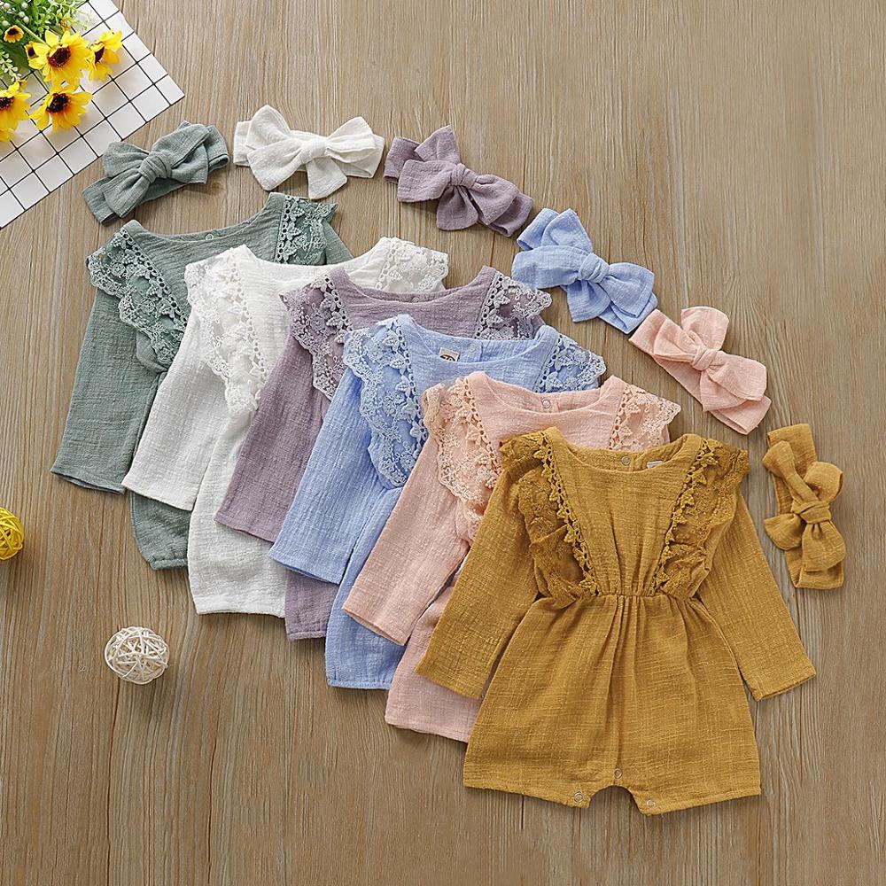 Newborn Infant Baby Girls Boys 0-24M Autumn Winter Causal Bodysuits Long Sleeve Solid Cotton Jumpsuits Playsuit