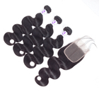 100% Brazilian Lace Toupee Combination Unprocessed Raw Natural Black Human Hair Lace Afro Bundles with Closure For Women