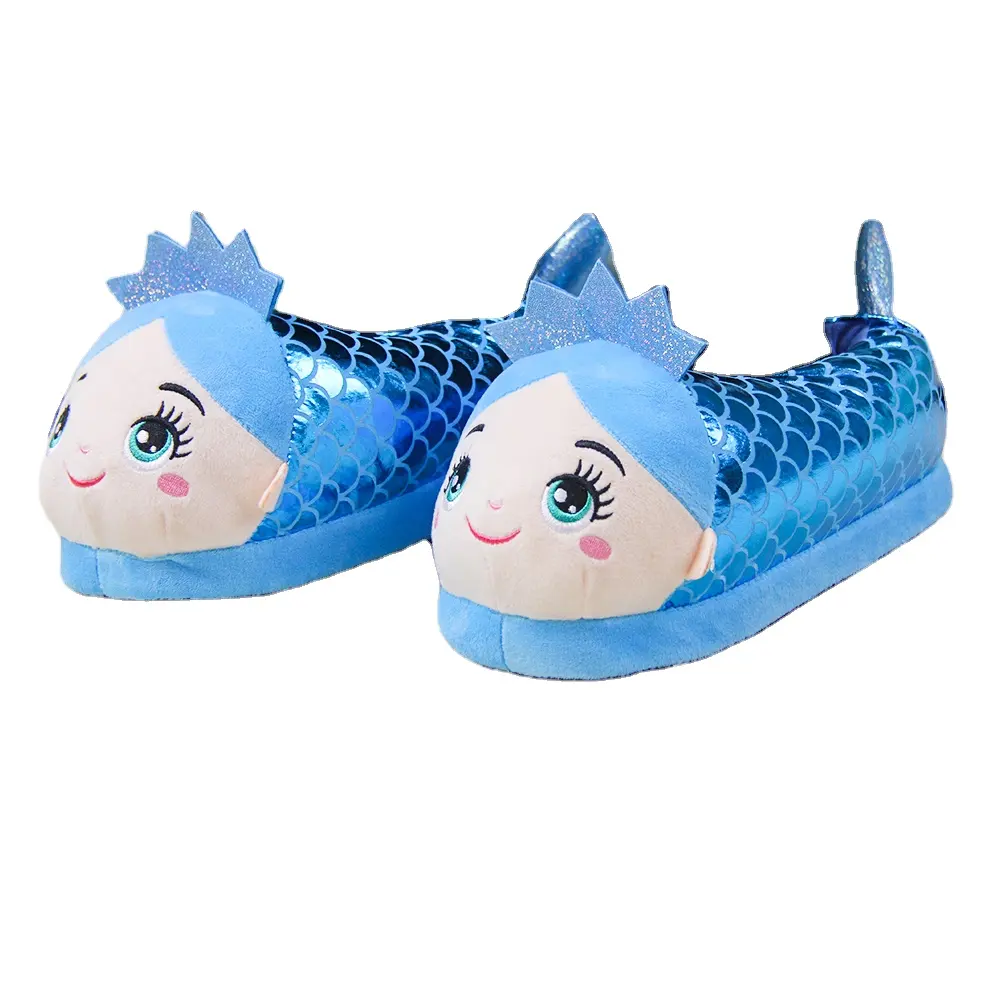 Customized Blue Rose mermaid tail bedroom kids slippers for Valentine Day