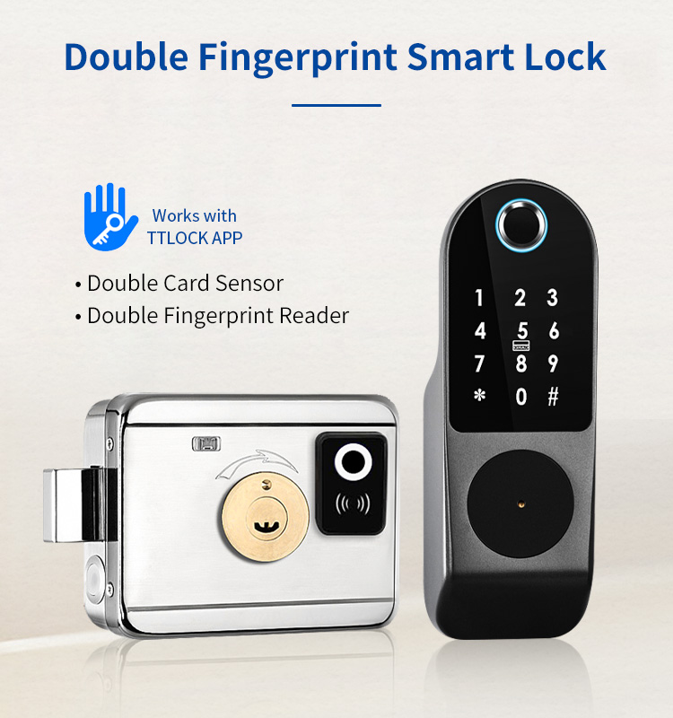 Waterproof Outdoor Gate Rim Double Sided Fingerprint Smart DOOR Lock with Ttlock app