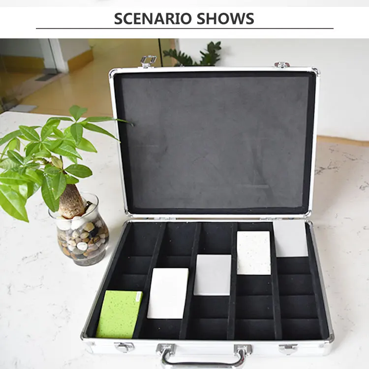 Portable Suitacasertable Suitcase Embossed Carry Edc Hardware Sample Storage Granite Tumbled Stone Display Case